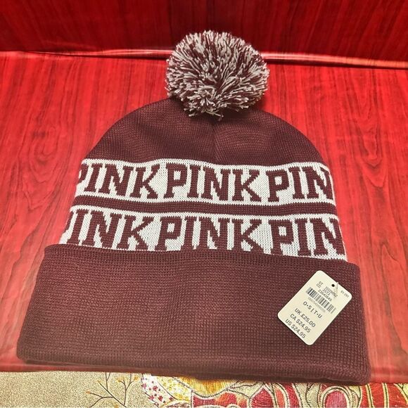 Victorias Secret PINK Burgundy Pom knit Hat - Picture 4 of 6